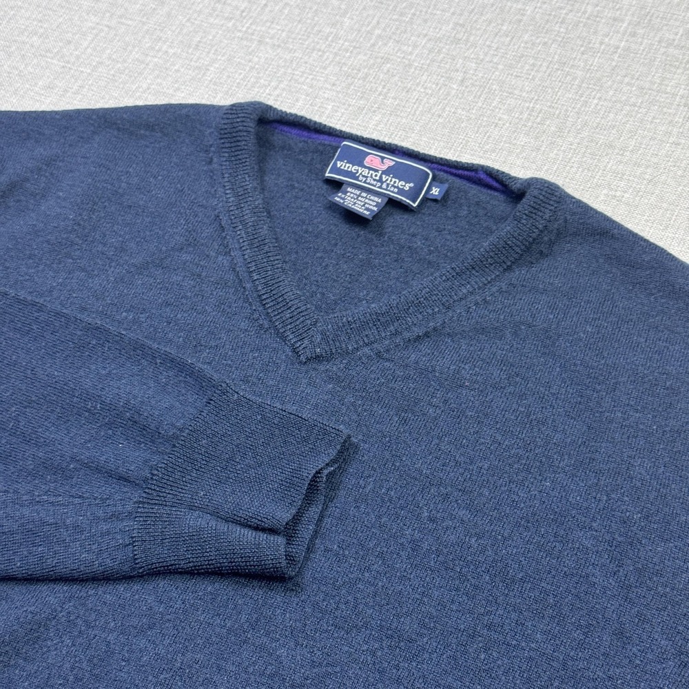 Vineyard Vines Wool Silk Cashmere Sweater Pullover Mens XL Blue V-Neck Classic